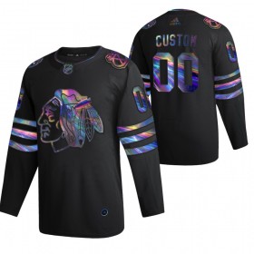 Camisola Chicago Blackhawks Personalizado 2021-22 Preto holográfico iridescente Authentic - Homem